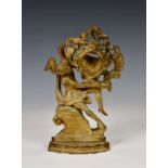 A winged cherub carved giltwood and gesso Rococo style pocket watch stand, 12 1/8in. (30.8cm.) high.