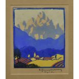 Herbert Gurschner (Austrian, 1901-1975), 'The Rock', coloured woodcut, signed lower right, titled