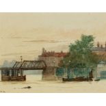 English School, 1884, Old Battersea Bridge & Putney Bridge, a pair of watercolours, both signed with
