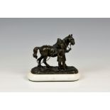 After Reginald Fairfax Wells (1877-1951), cast bronze figure group of a shire horse and handler,