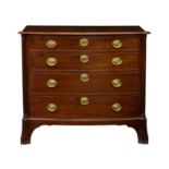 A George III mahogany bowfront chest of drawers, the moulded top over four graduated cockbeaded