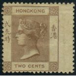 Hong Kong stamps : 1862 2c Brown NO WATERMARK mounted mint SG 1