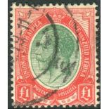 South Africa Stamps : 1916 £1 Green and Red fine used SG 17