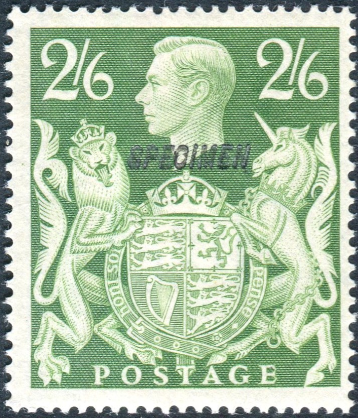 Great Britain Stamps : 2/6 Yellow Green unmounted mint over printed SPECIMEN Type 23 SG 476s