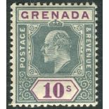 Grenada Stamps : 1906 10/- Green and Purple mounted mint SG 76