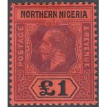 STAMPS 1912 Northern Nigeria £1 purple and black/red mounted mint SG 52 Cat £180