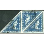 Cape of Good Hope Stamps : 1853 4d Deep Blue fine used block of THREE SG 4