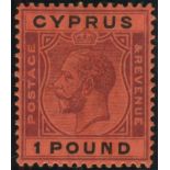 Cyprus Stamps : 1924 £1 Purple and Black Red mounted mint SG 102