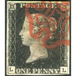 Great Britain Stamps : Penny Black plate 4 four margins lettered LL SG2