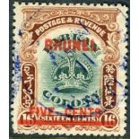 Brunei Stamps : 1906 5c on 16c Green and Brown fine used SG 16