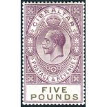 Gibraltar Stamps : 1925 £5 Violet ad Black unmounted mint scarce stamp