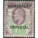 Great Britain Stamps : 1 1/2d Dull Purple and Green mounted mint over printed ADMIRALTY OFFICIAL SG