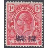 Turks and Caicos 1917 1d Red War Tax with double printing,