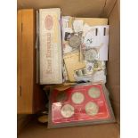 Glory box of loose stamps, some coins,