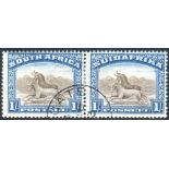 South Africa Stamps : 1927 1/- Brown and Deep Blue fine used pair SG 36