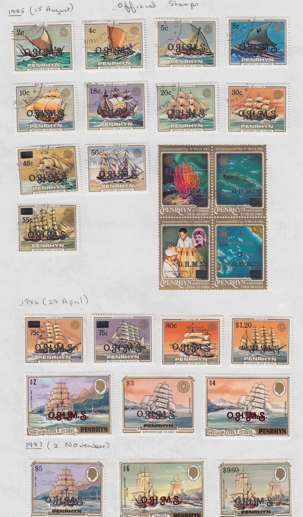 Penrhyn Stamps 1985 official set of 25 to $9.