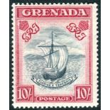 Grenada Stamps : 1943 10/- Slate Blue and Bright Carmine perf 14 mounted mint SG 1663b