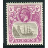 Ascension Stamps : 1924 6d Grey Black and Bright Purple " Torn Flag" mounted mint SG16b