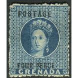 Grenada Stamps : 1881 4d Blue mounted mint SG 23