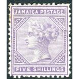 Jamaica 1875 5/- Lilac mounted mint SG 15