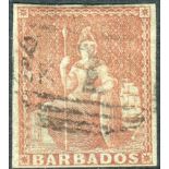 Barbados Stamps : 1855 4d Brownish Red fine used SG 5
