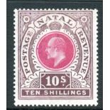 Natal Stamps : 1902 10/- Deep Rose Chocolate mounted mint SG 141