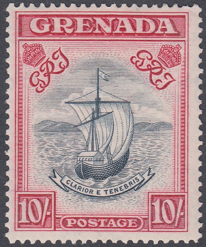 STAMPS GRENADA 1943 10/- Slate Blue and Bright Carmine Perf 14,