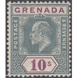 STAMPS GRENADA 1906 10/- Green and Purple, unmounted mint SG 76 Cat £190 as mounted.