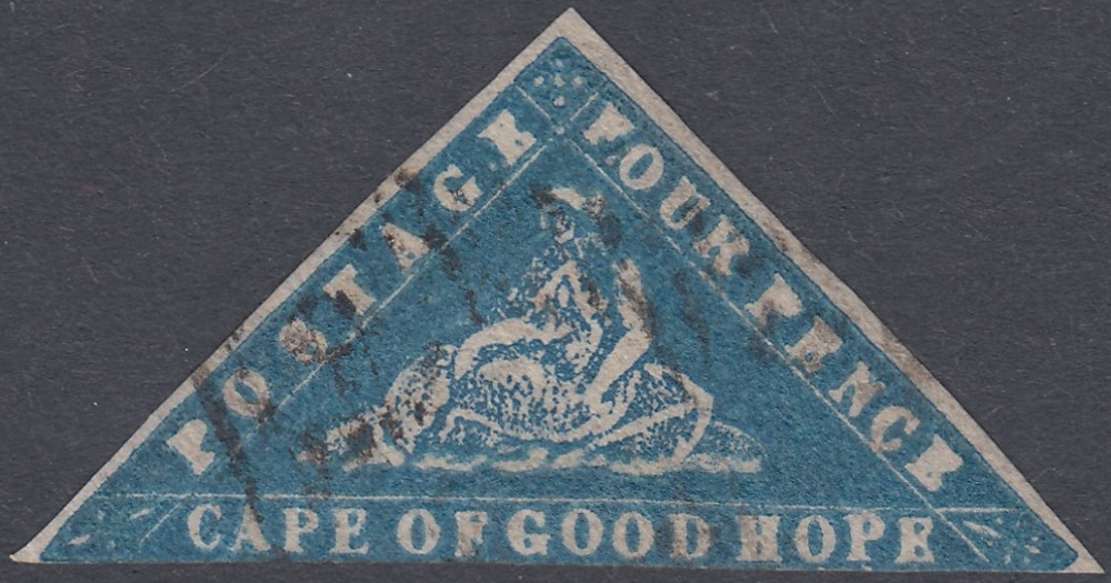 STAMPS 1861 CAPE OF GOOD HOPE 4d Blue "Woodblock", fine used (2 margins) SG 14d Cay £3,