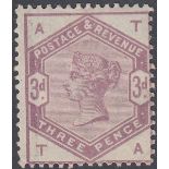 GREAT BRITAIN STAMPS : 1883 3d Lilac lettered (TA) lightly mounted mint SG 191