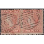 STAMPS ANTIGUA 1867 1d Vermillion used pair with sideways wmk SG 7b