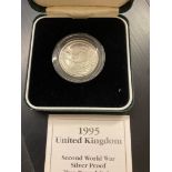 COINS : 1995 UK £2 Peace Silver Proof coin in display box