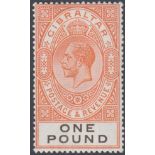 STAMPS GIBRALTAR 1927 GV £1 red-orange & black, fine U/M, SG 107.