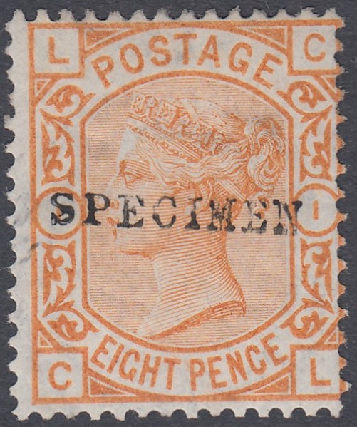 GREAT BRITAIN STAMPS : 1876 8d Orange plate 1 CL,