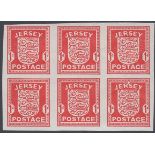 STAMPS JERSY 1941 1d Jersey Imperf block of six (REPRINT).