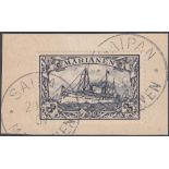 STAMPS : MARIANA ISLANDS, 1901 3 Mark violet-black, fine used on piece with two 'SAIPAN' datestamps,