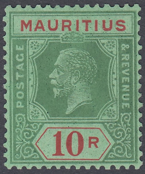 STAMPS MAURITIUS 1924 10r Green and Grey Emerald,