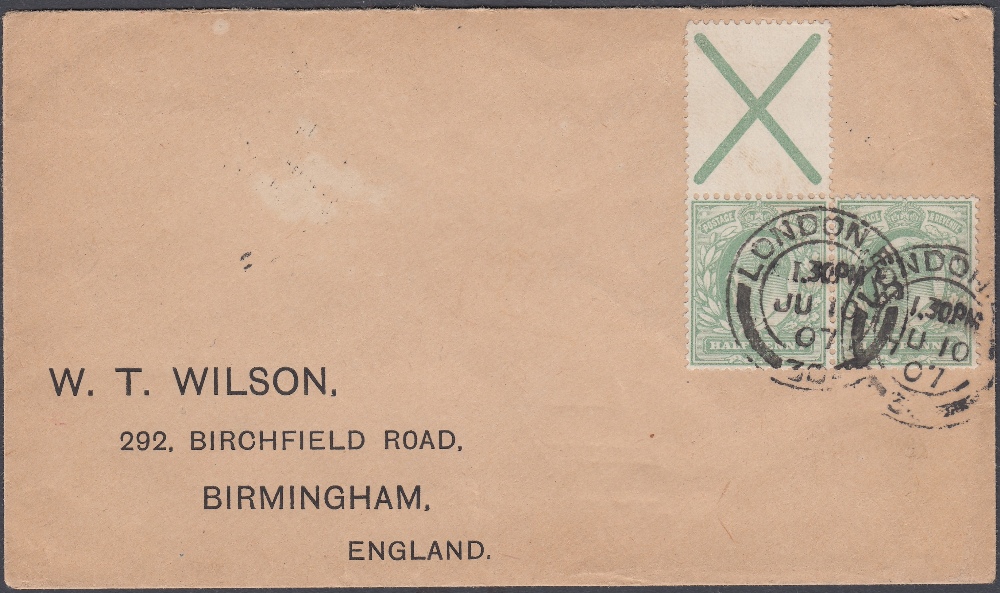 GREAT BRITAIN STAMPS : 1907 1/2d Yellow Green single with St Andrews Cross,