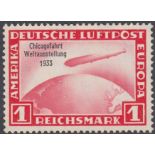 STAMPS GERMANY 1931 2 RM Graf Zeppelin Polar flight stamp & 1 RM Chicago flight Zeppelin stamp.