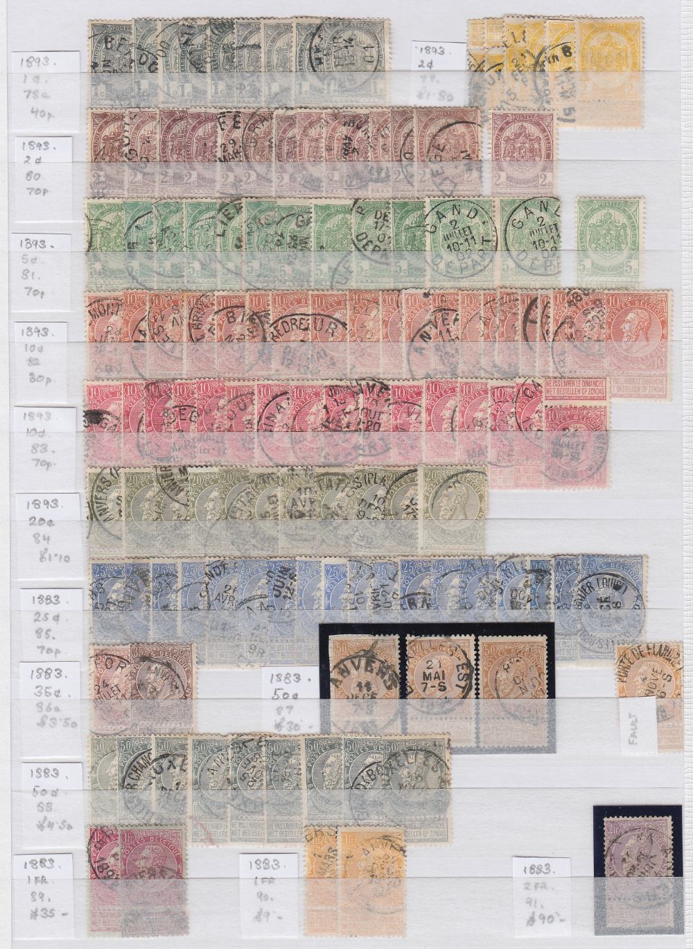 STAMPS BELGIUM Used accumulation of classic issues on six stockpages. - Image 2 of 3