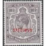 STAMPS CEYLON 1912 100r Grey Black overprinted SPECIMEN,