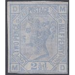 GREAT BRITAIN STAMPS : 1879 2 1/2d Colour Trial in Blue plate 15, INV WMK imperf mint no gum,