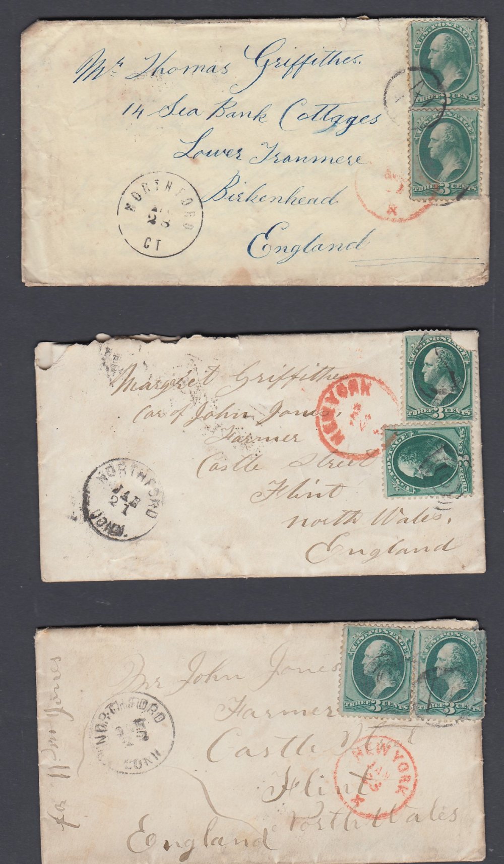STAMPS POSTAL HISTORY : USA, three 1870s covers sent from New York to England,