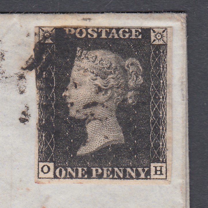 STAMPS GREAT BRITAIN PENNY BLACK Plate 8 four margin example on wrapper, 17th July 1841, - Image 2 of 3