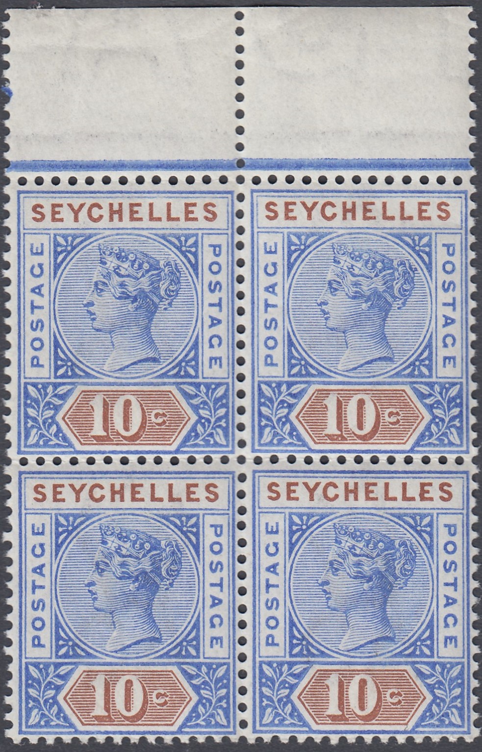 STAMPS SEYCHELLES 1892 10c Bright Ultramarine and Brown DIE I.