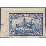 STAMPS : MARIANA ISLANDS, 1901 2 Mark blue, superb fine used on piece with two 'SAIPAN' datestamps,