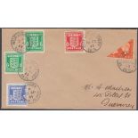 STAMPS GUERNSEY, cover with 2d Centenary bisect and four Occupation Arms issues,