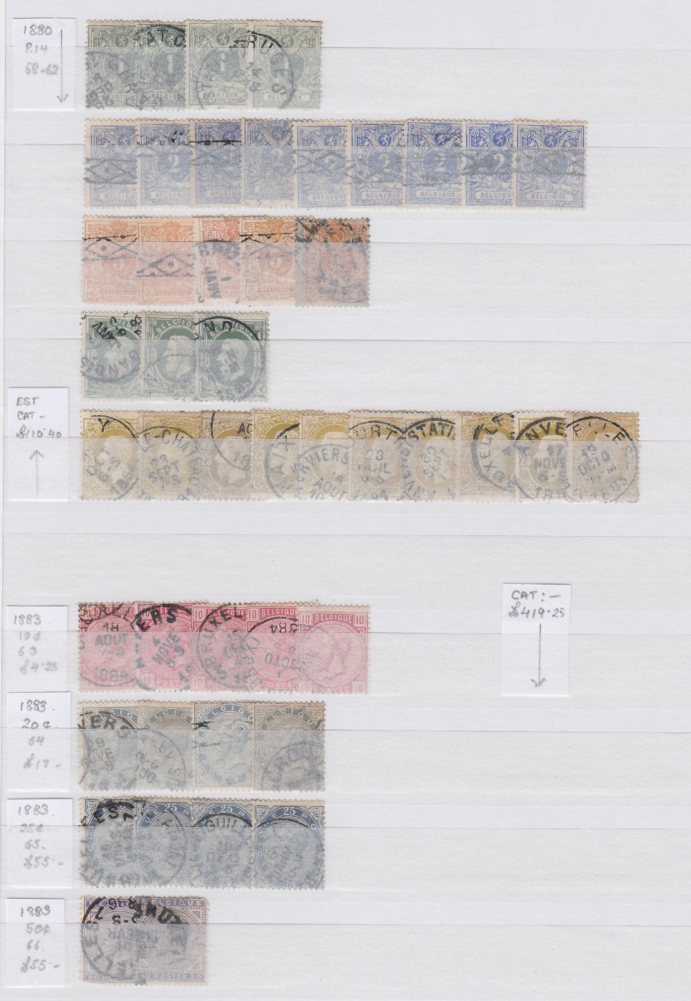 STAMPS BELGIUM Used accumulation of classic issues on six stockpages. - Image 3 of 3