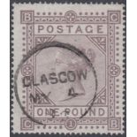 GREAT BRITAIN STAMPS : 1878 £1 Brown Lilac, superb used example, lettered (CB),