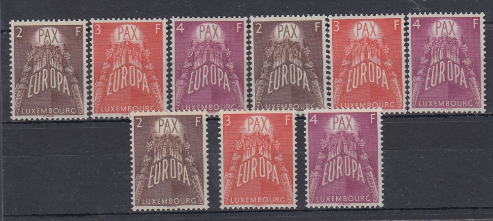 LUXEMBOURG STAMPS 1957 Europa set of three, SG 626-28. Three U/M sets.